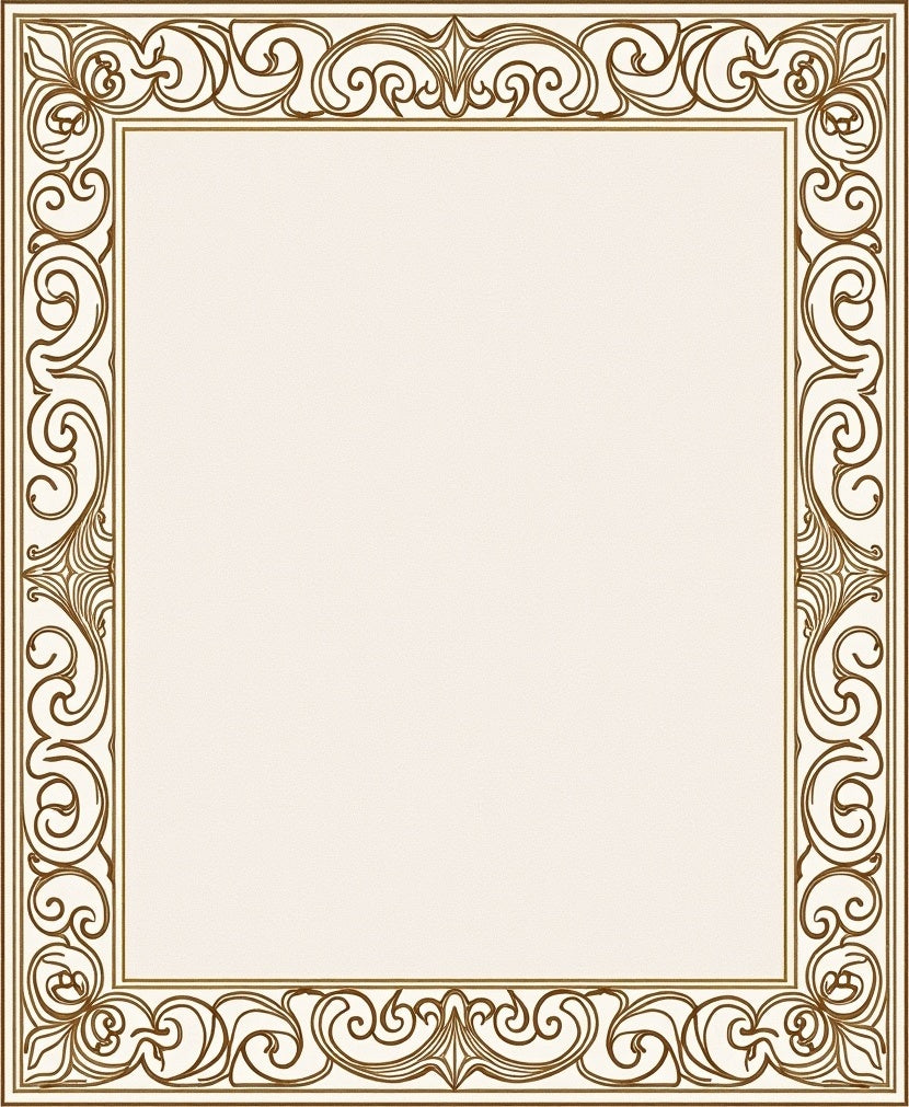 Elegant Flourish Ornate Scrollwork Border Rug