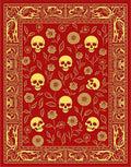 Red Gold Skull Floral Pattern Rug