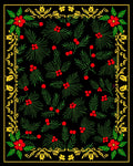 Red Floral Green Berry Border Rug
