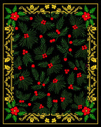Red Floral Green Berry Border Rug