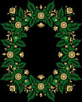 Emerald Green Gold Floral Wreath Rug