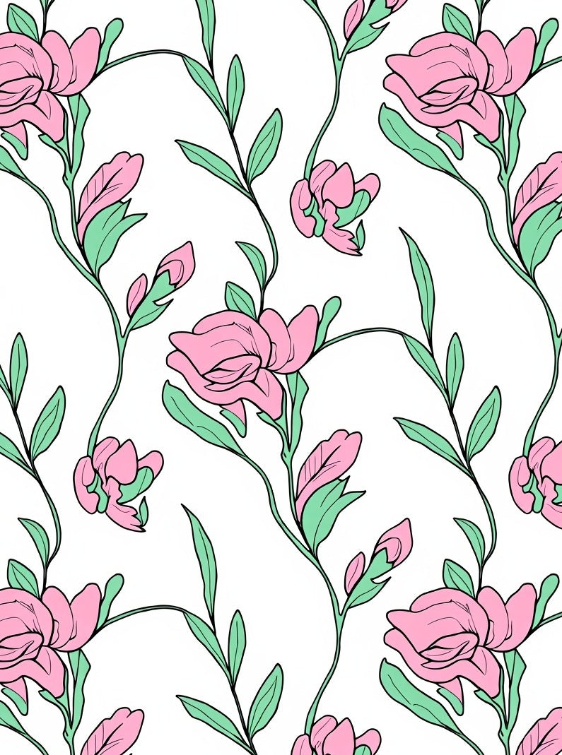 Elegant Pink Floral Vine Pattern Rug