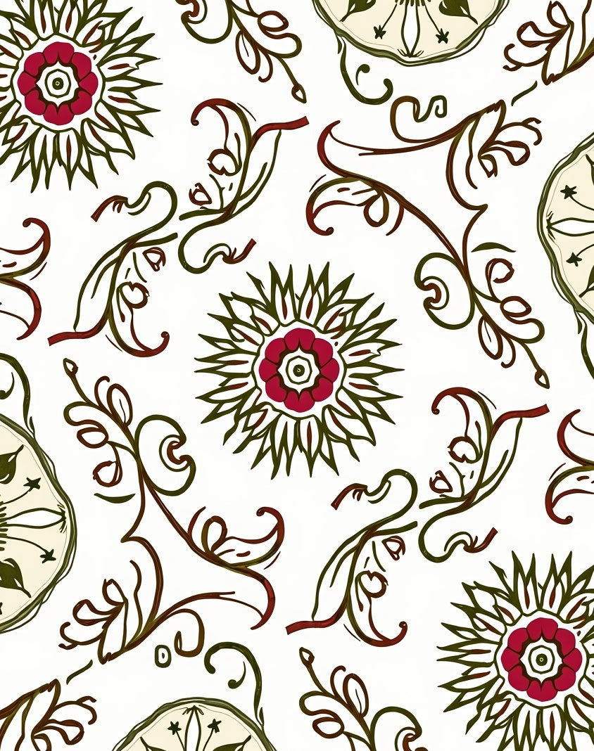 Crimson floral vine motif Rug