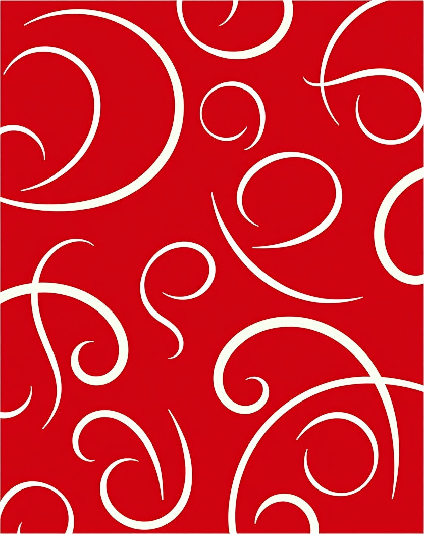 Whimsical Red White Swirl Design Rug