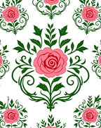 Pink Rose Floral Damask Pattern Rug