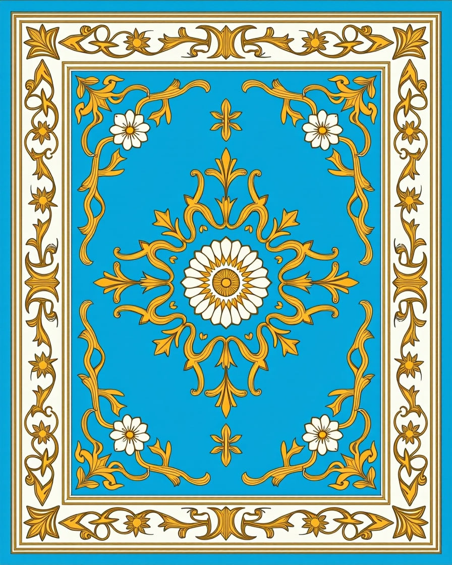 Elaborate Golden Floral Medallion Rug