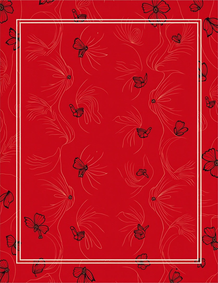 Vibrant Red Floral Butterfly Pattern Design Rug