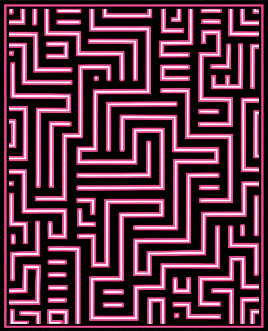 Black Pink Maze Pattern Rug