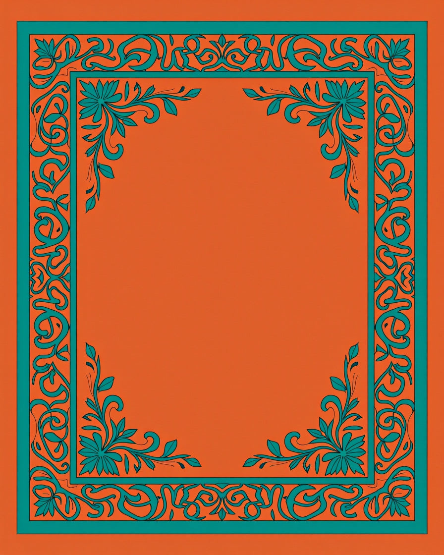 Terracotta Teal Floral Border Rug