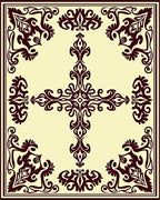 Ornate Dark Floral Scrollwork Design Rug