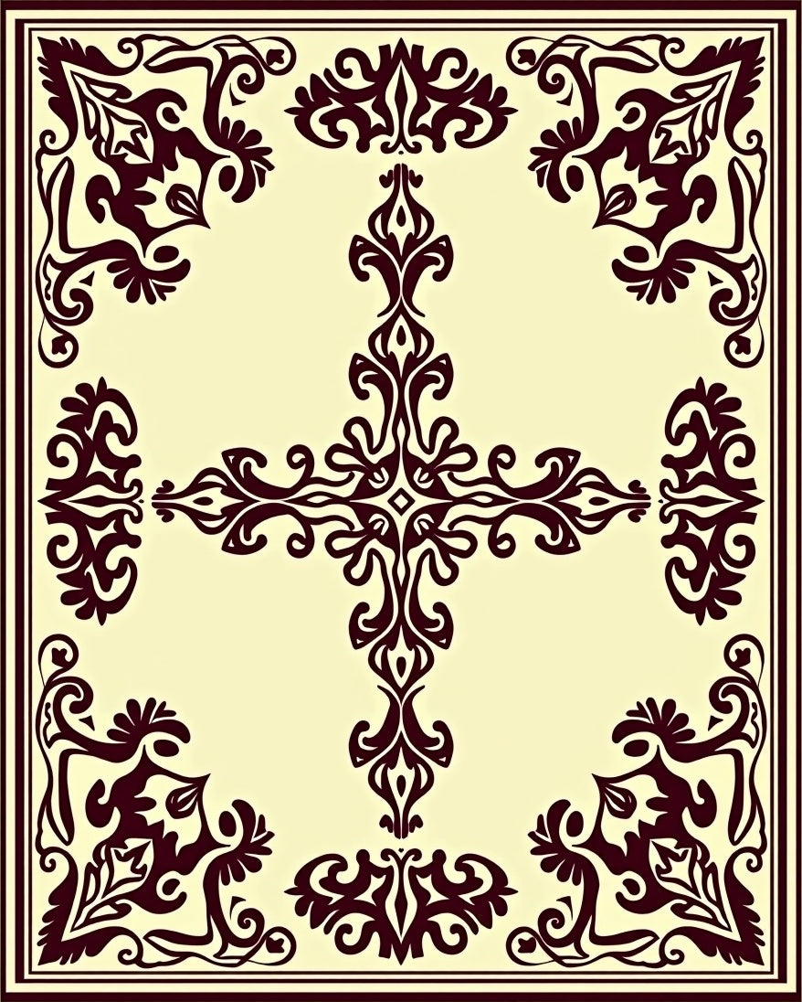 Ornate Dark Floral Scrollwork Design Rug