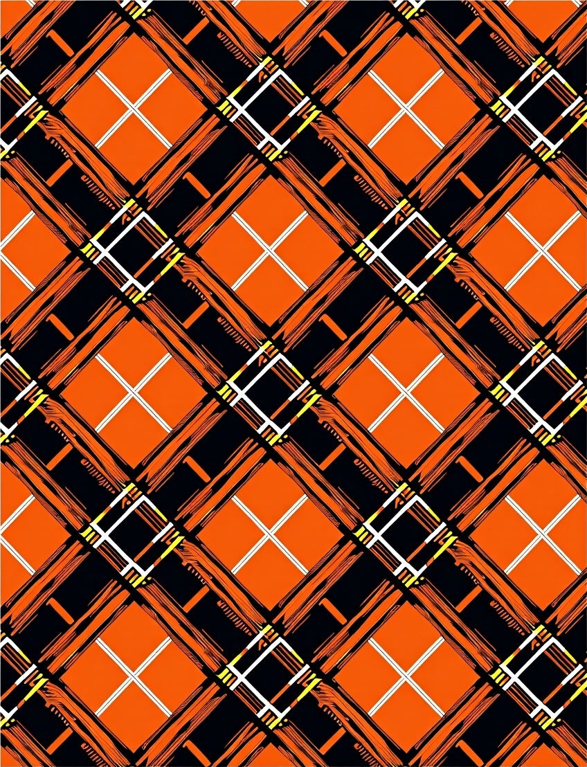 Bold Orange Black White Plaid Design Rug