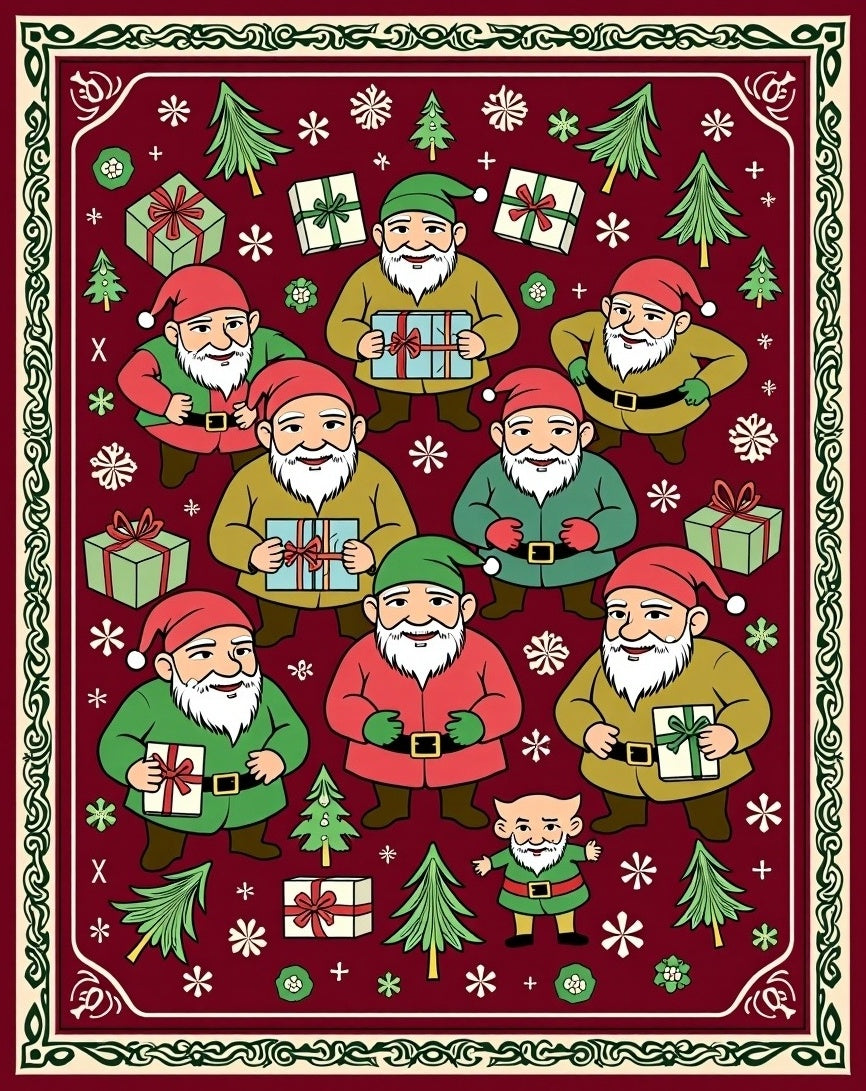 Festive Gnome Gift Patterned Rug
