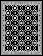 Striking Black White Floral Medallion Border Rug