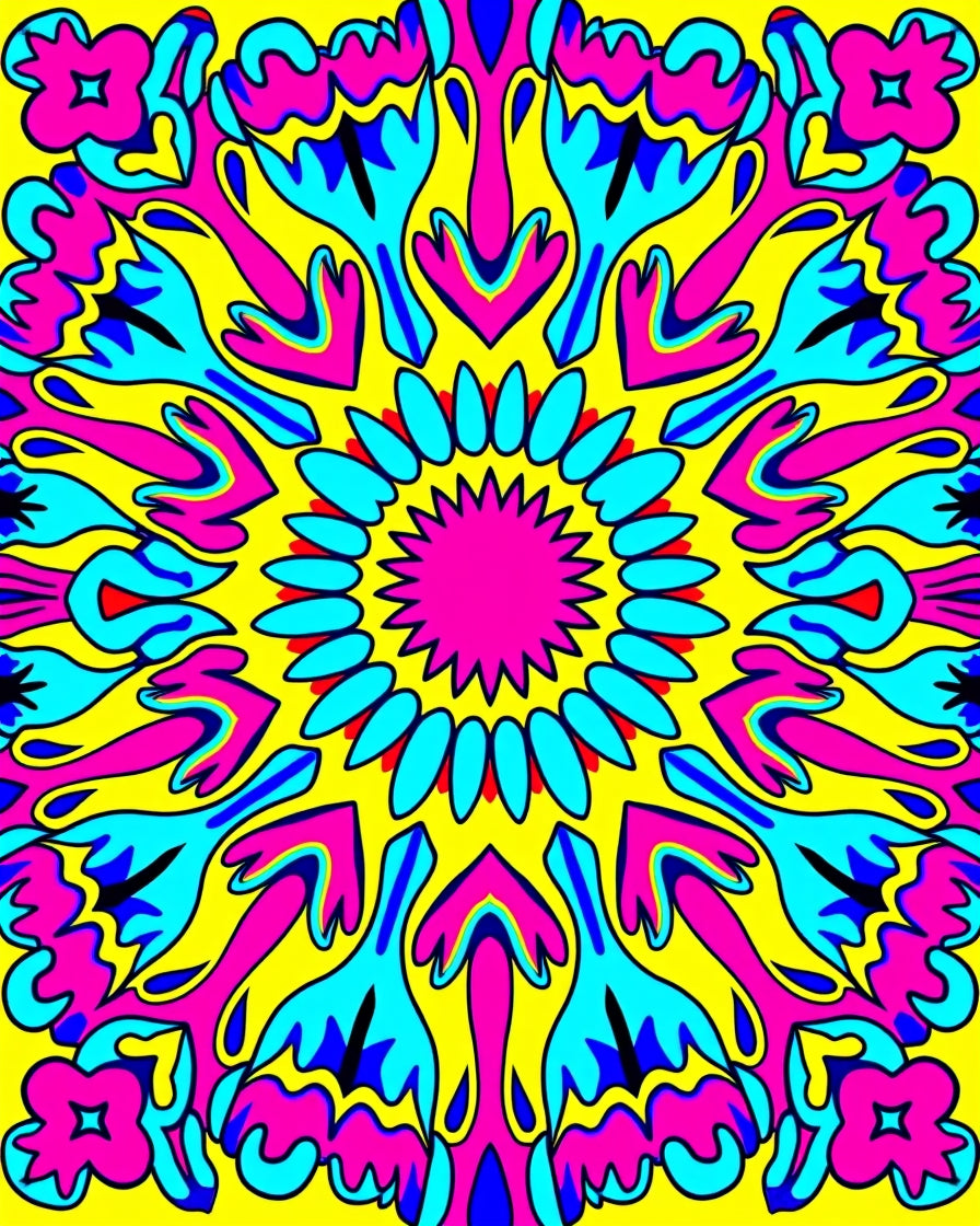Vibrant Neon Psychedelic Mandala Rug