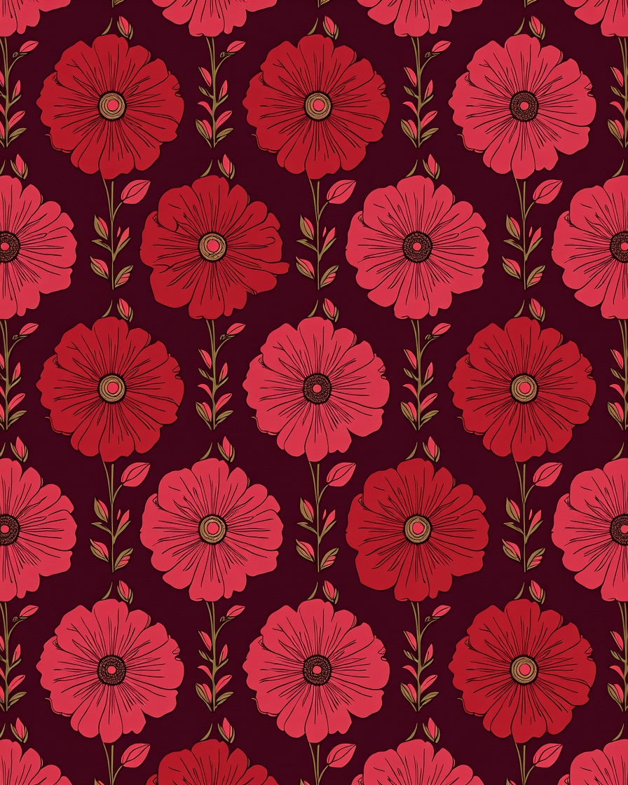 Red Floral Patterned Vintage Design Rug