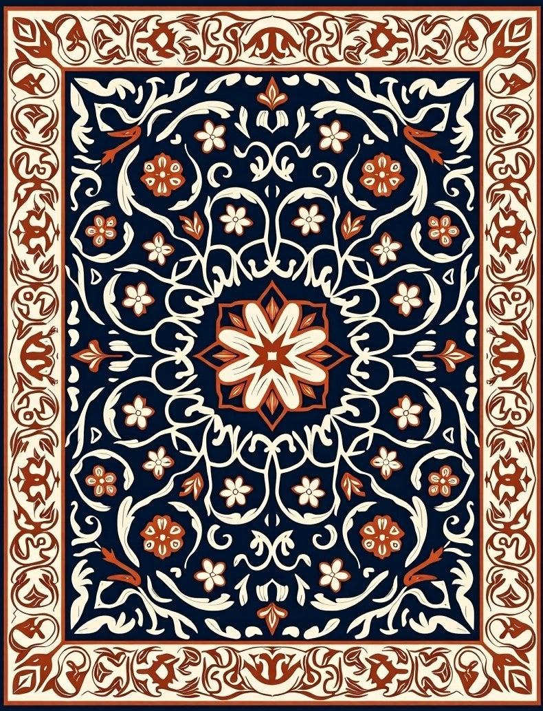 Ornate Midnight Floral Medallion Rug