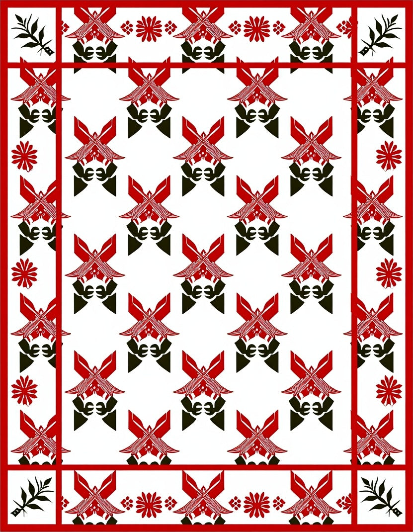 Red Black Abstract Butterfly Pattern Rug