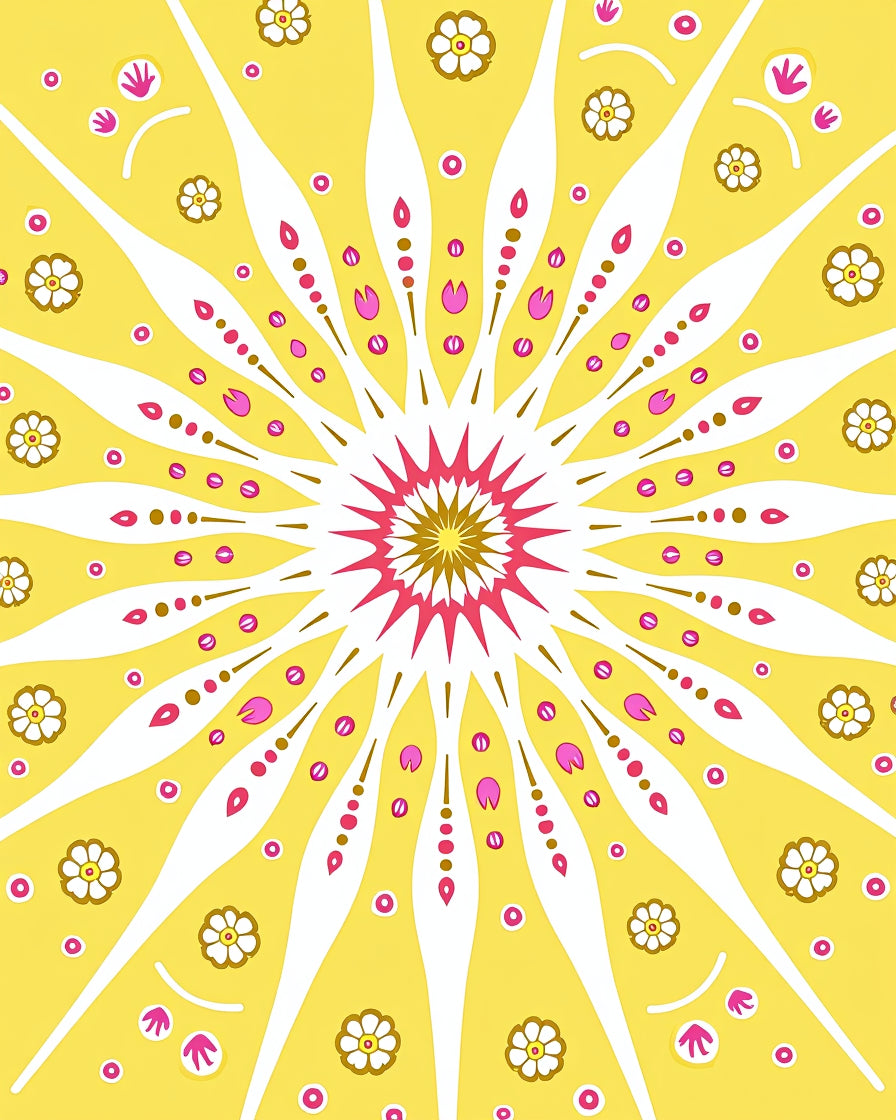 Radiant Sunburst Floral Pattern Rug