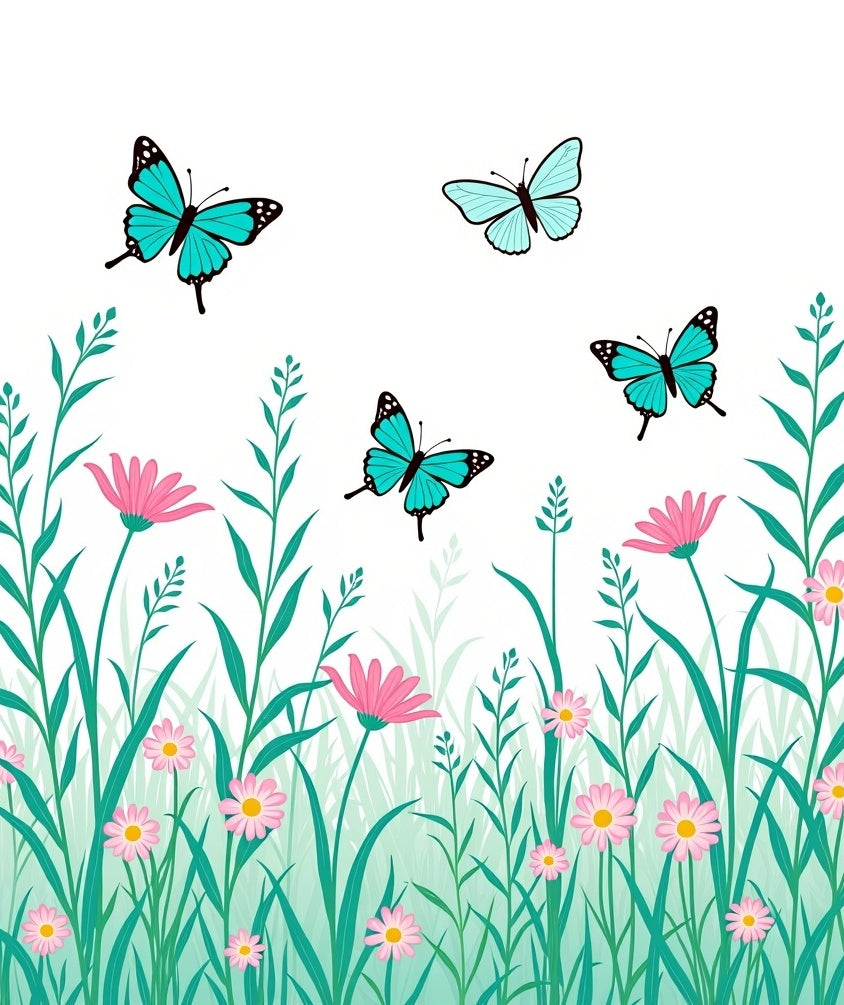 Turquoise Butterflies Garden Scene Rug
