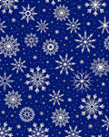 White Snowflake Patterned Deep Blue Rug