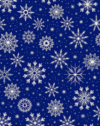 White Snowflake Patterned Deep Blue Rug