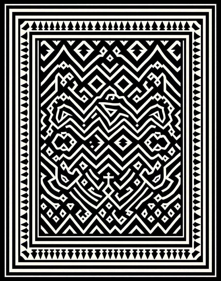 Monochrome Abstract Geometric Pattern Rug
