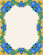 Vibrant Blue Floral Golden Border Rug