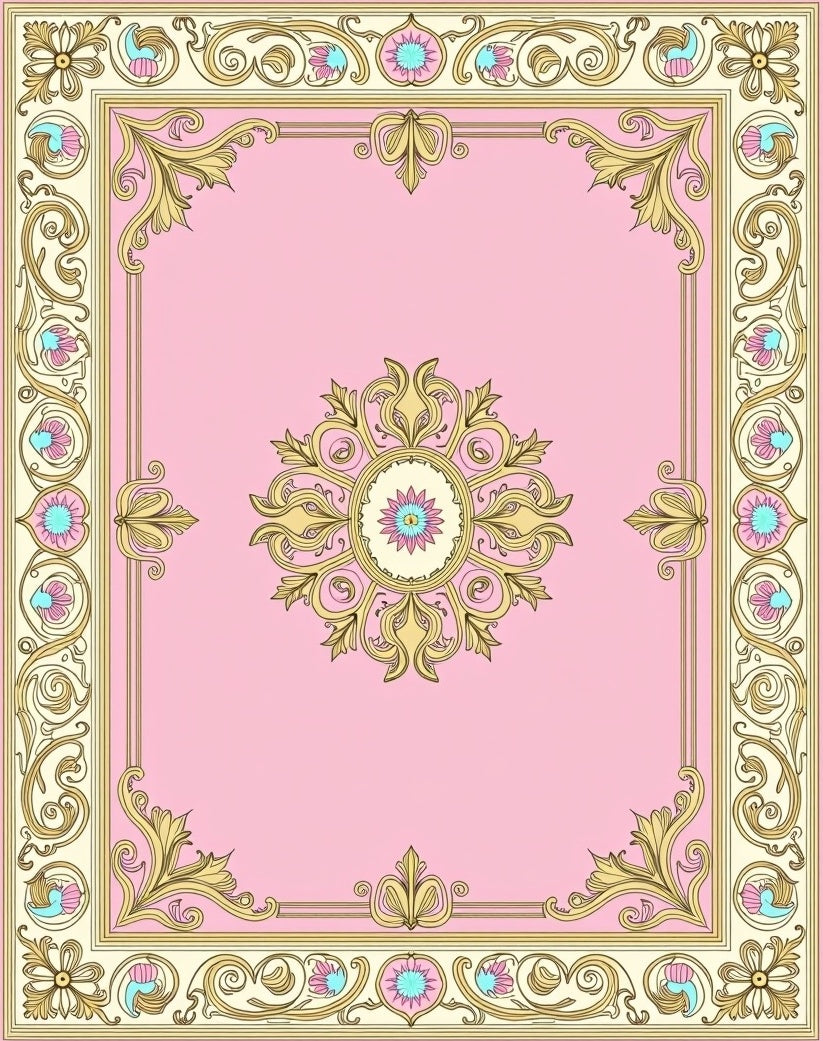 Ornate Floral Pink Gold Rug