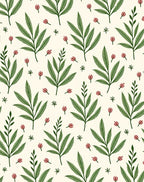 Green Leaf and Pink Bud Pattern Rug
