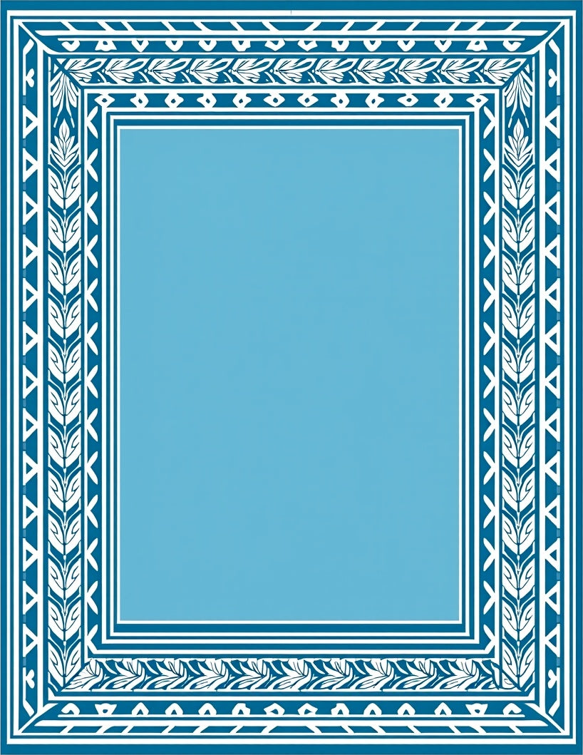 Classic Blue Leaf Pattern Border Rug
