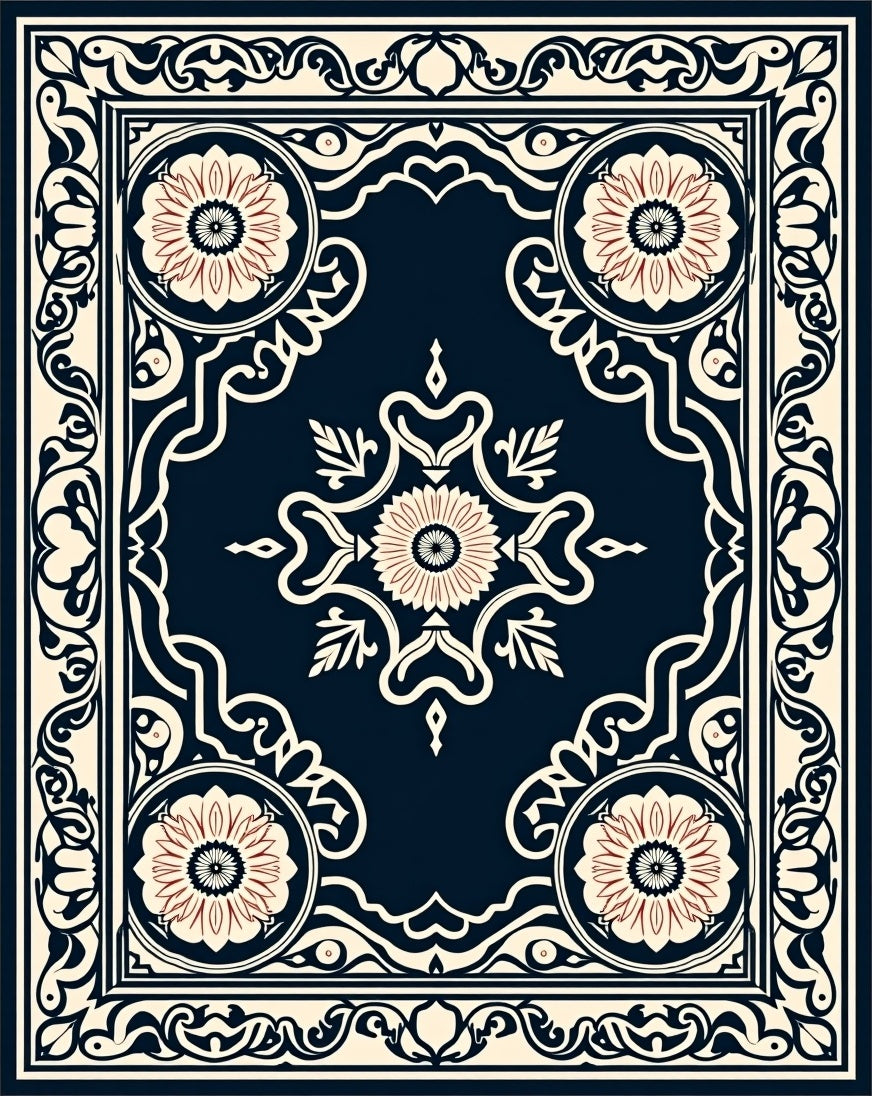 Ornate Floral Geometric Pattern Rug
