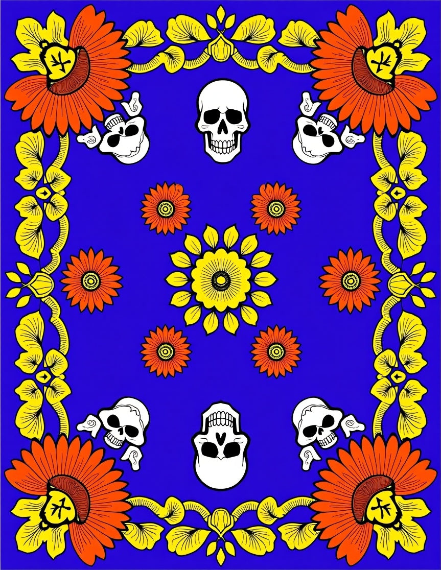 Bold Skull Flower Pattern Rug
