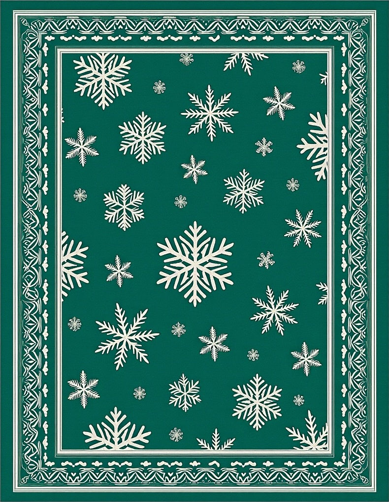 Winter Snowflake Patterned Emerald Rug