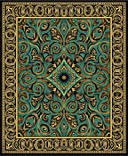 Emerald Gold Intricate Floral Pattern Rug