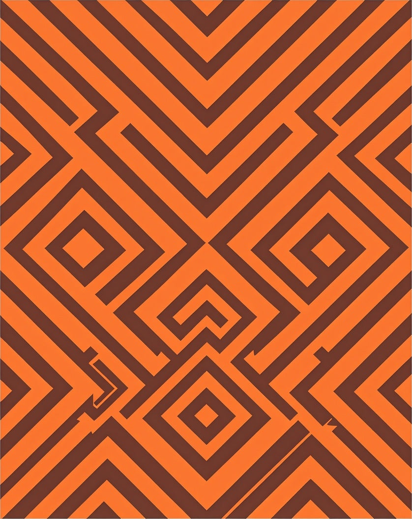 Bold Orange Geometric Maze Pattern Rug
