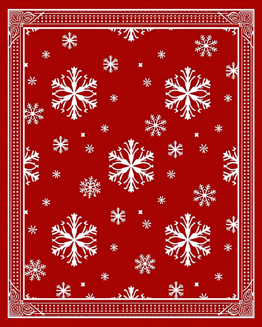 Festive White Snowflake Red Pattern Rug