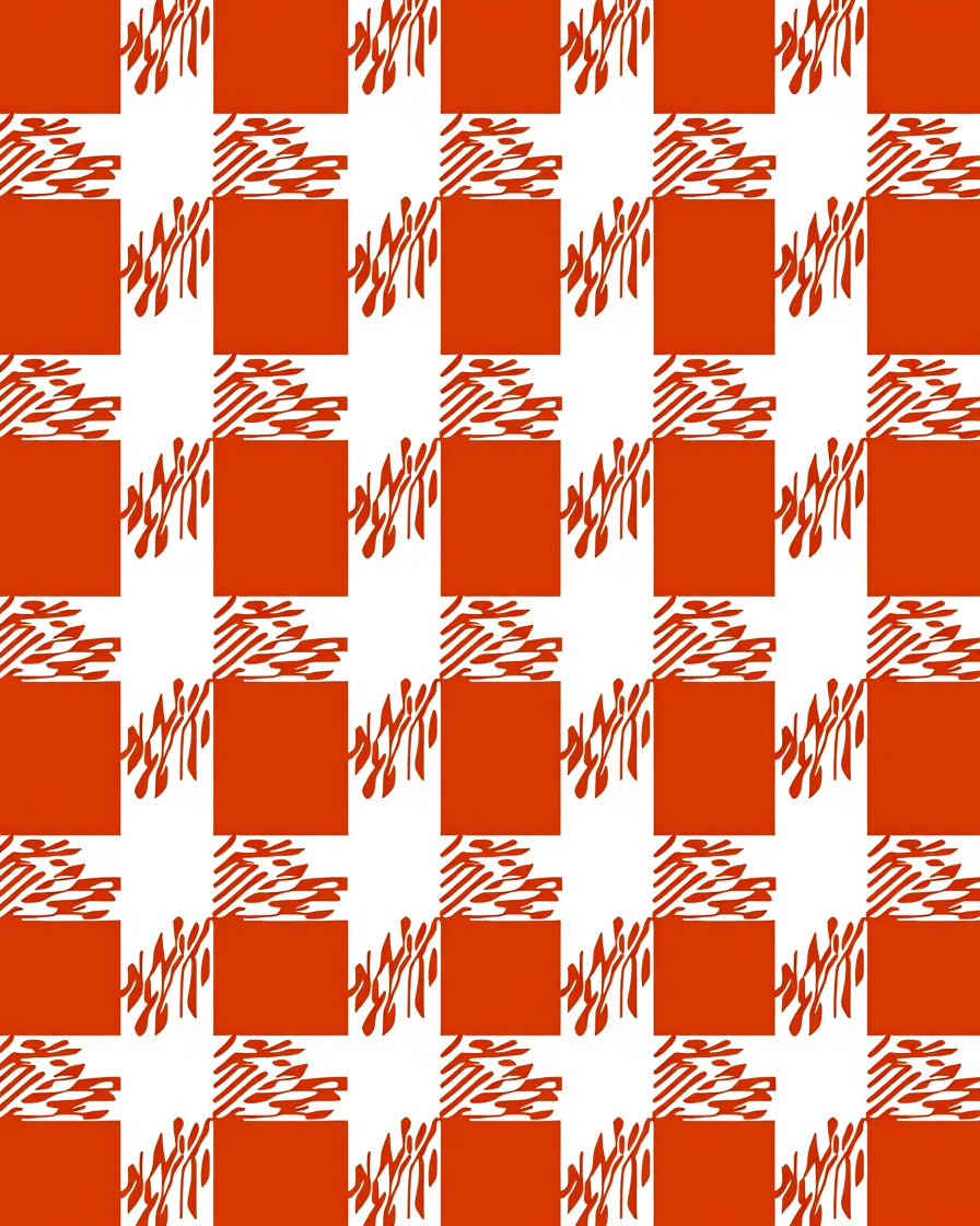 Orange Checkerboard Abstract Shape Rug