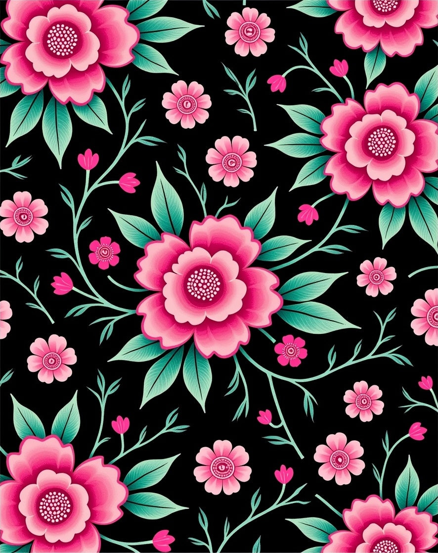 Bold Pink Floral Vines Pattern Rug