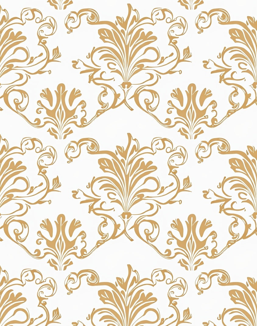Gold Floral Scroll Damask Rug