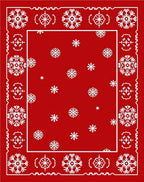 Red Snowflake Border Pattern Rug