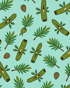 Green Botanical Leaf and Seed Pattern Rug
