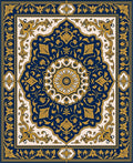 Golden Navy Floral Medallion Design Rug
