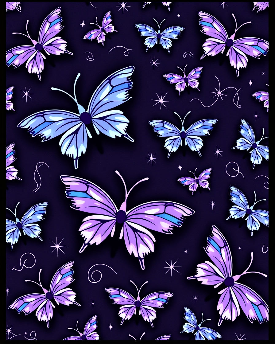 Whimsical Violet Blue Butterfly Pattern Rug