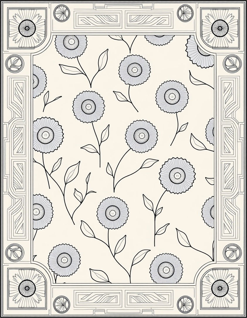 Delicate Floral Art Deco Pattern Rug