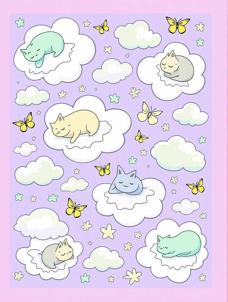 Dreamy Cats Floating on Clouds Design Rug