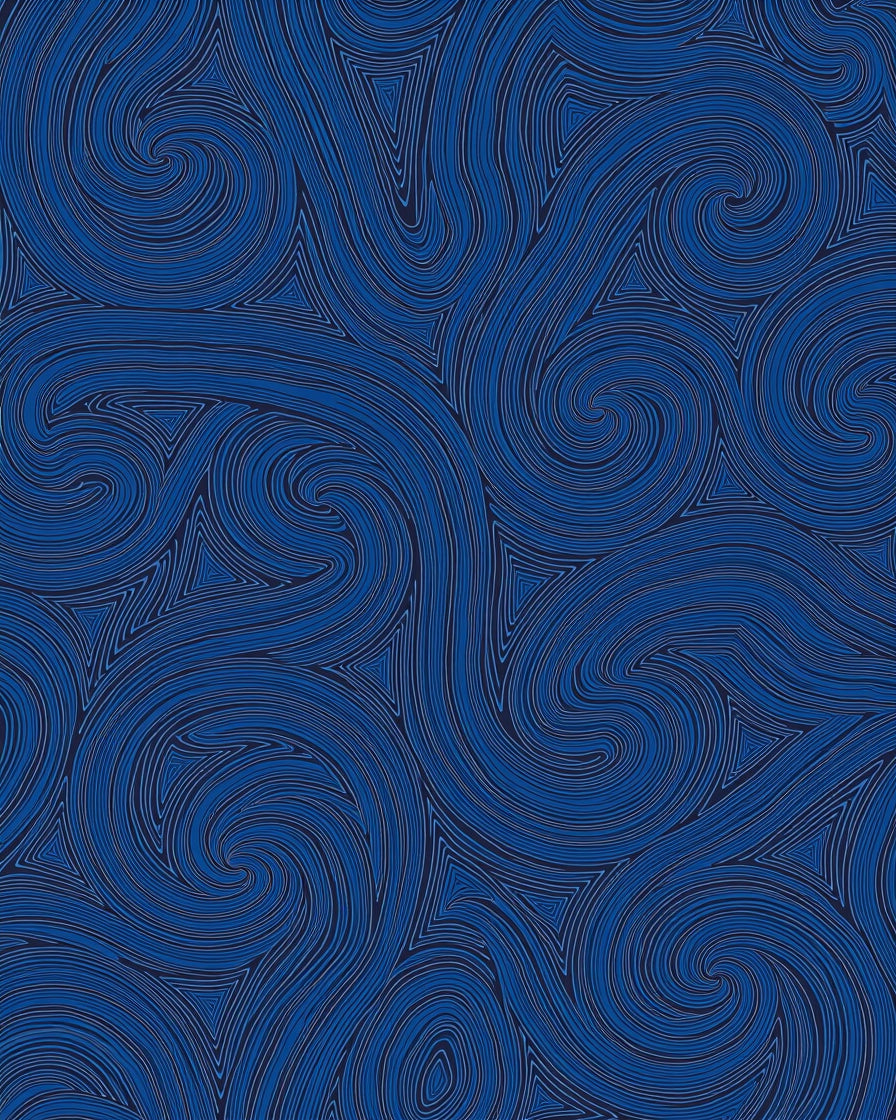 Deep Blue Swirls and Triangles Pattern Rug