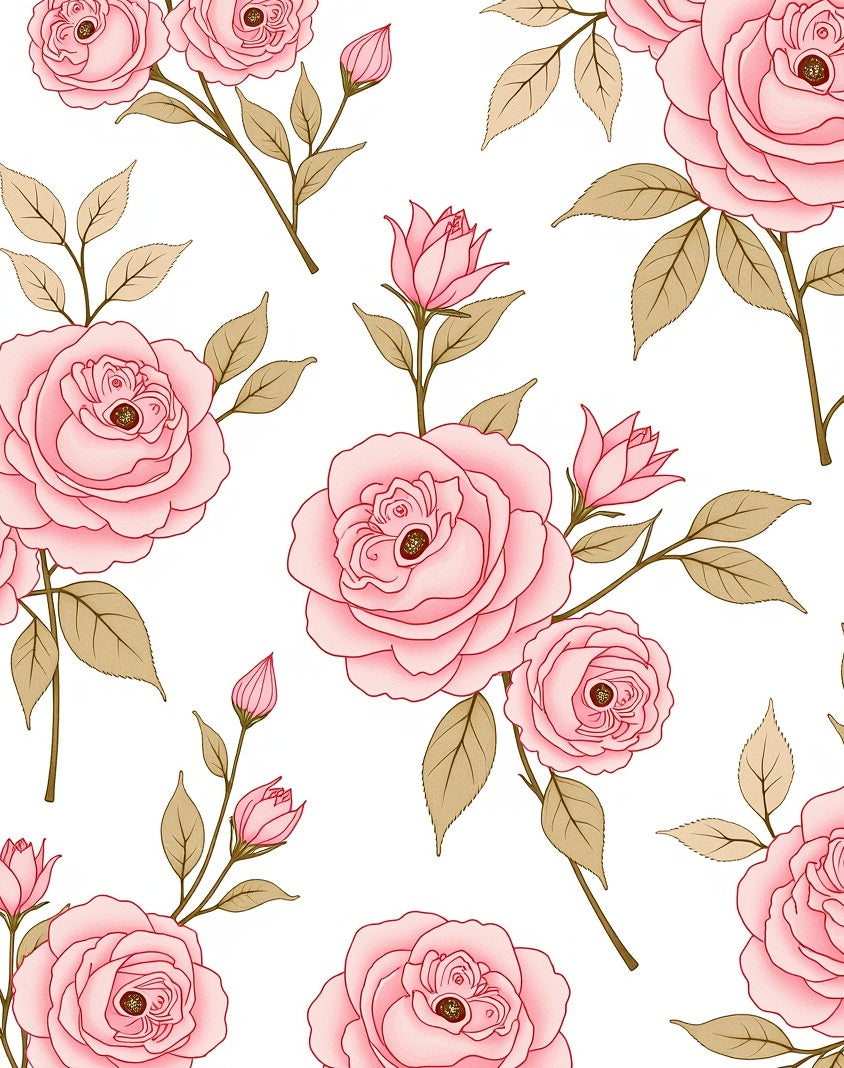 Pink Rose Patterned Artistic Rug