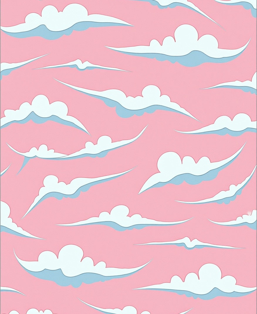 Whimsical Cloud Patterned Pink Blue Rug