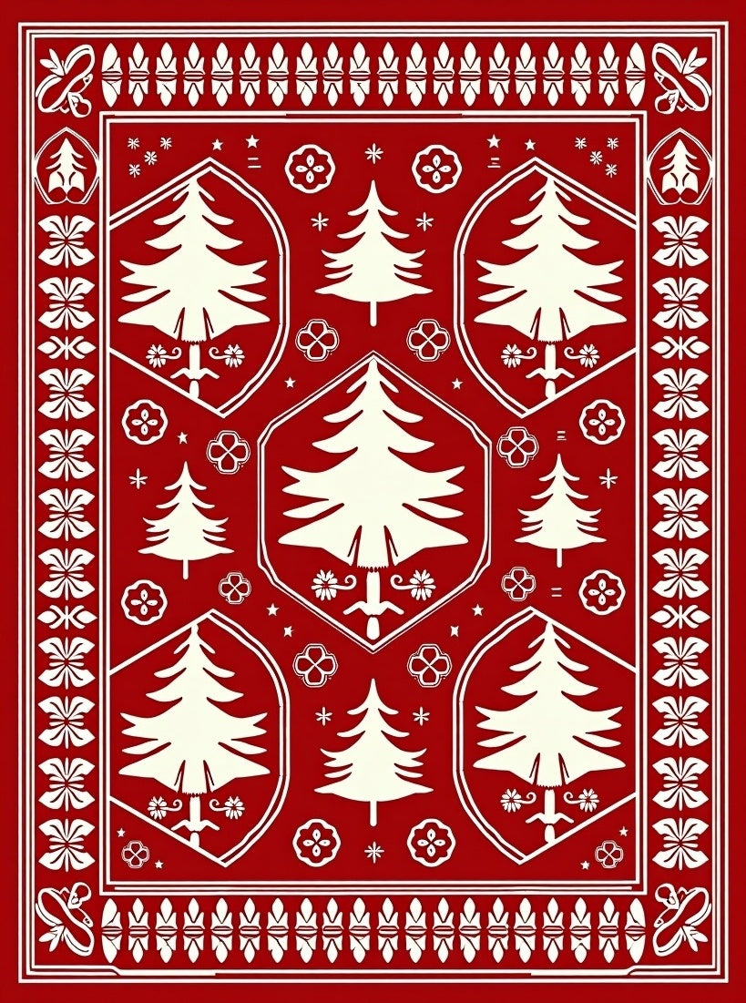Festive Tree Border Design Rug